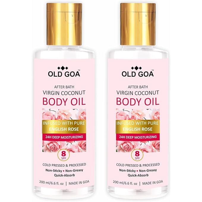 OLDGOA After Bath Body Oil For Daily Use, Massage & Glowing Skin | Summer Body Oil | For All Skin Types | For Men & Women | English Rose Pack Of 2 | 50+50 ML - Image 1